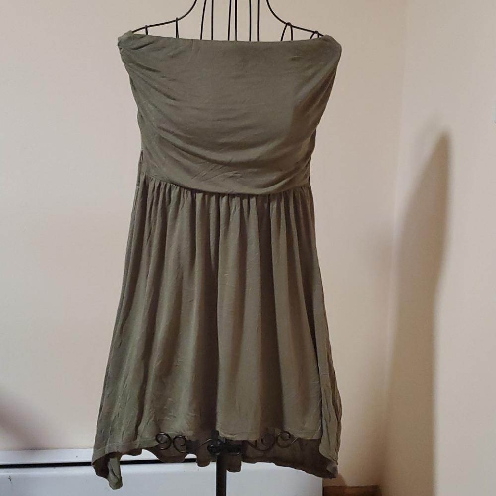 Edge olive Rayon high low Strapless dress size S